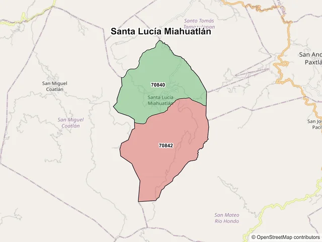 Mapa de códigos postales de Santa Lucía Miahuatlán, Oaxaca