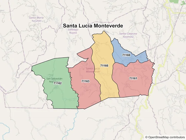Mapa de códigos postales de Santa Lucía Monteverde, Oaxaca