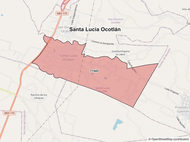 Mapa de códigos postales de Santa Lucía Ocotlán, Oaxaca