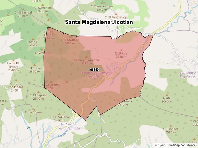 Mapa de códigos postales de Santa Magdalena Jicotlán, Oaxaca