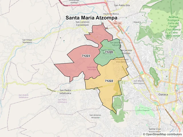 Mapa de códigos postales de Santa María Atzompa, Oaxaca
