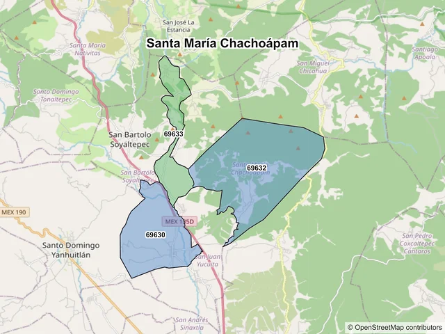 Mapa de códigos postales de Santa María Chachoápam, Oaxaca