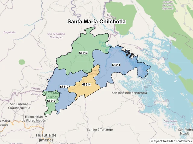 Mapa de códigos postales de Santa María Chilchotla, Oaxaca