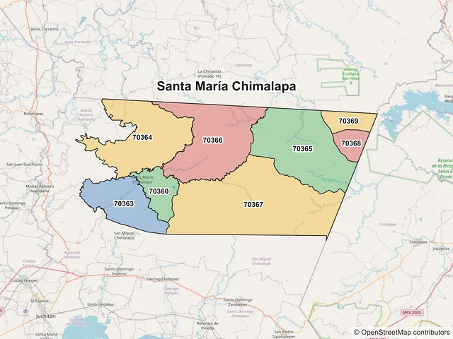 Mapa de códigos postales de Santa María Chimalapa, Oaxaca
