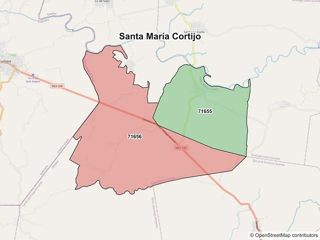 Mapa de códigos postales de Santa María Cortijo, Oaxaca
