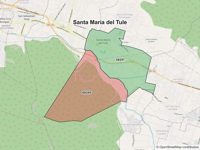 Mapa de códigos postales de Santa María del Tule, Oaxaca