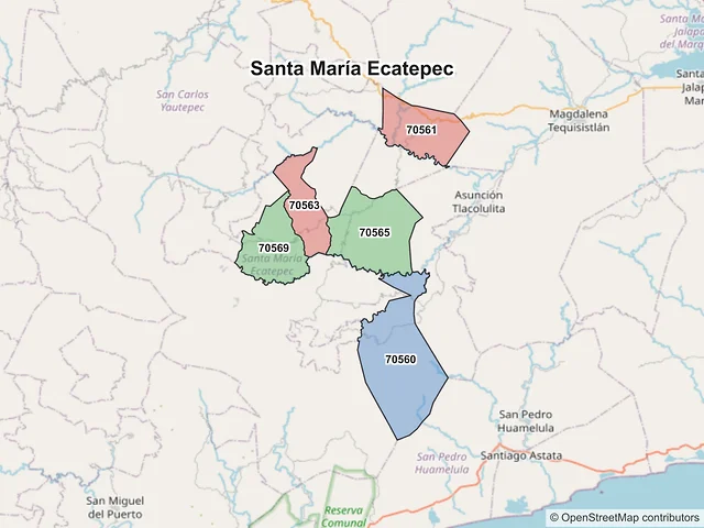 Mapa de códigos postales de Santa María Ecatepec, Oaxaca
