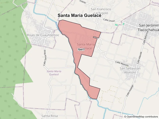Mapa de códigos postales de Santa María Guelacé, Oaxaca