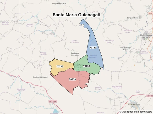 Mapa de códigos postales de Santa María Guienagati, Oaxaca