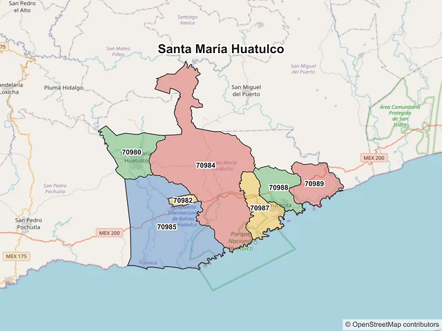 Mapa de códigos postales de Santa María Huatulco, Oaxaca