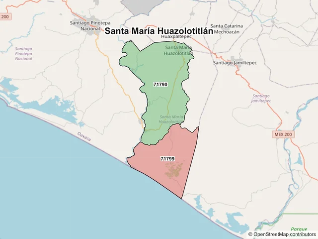 Mapa de códigos postales de Santa María Huazolotitlán, Oaxaca