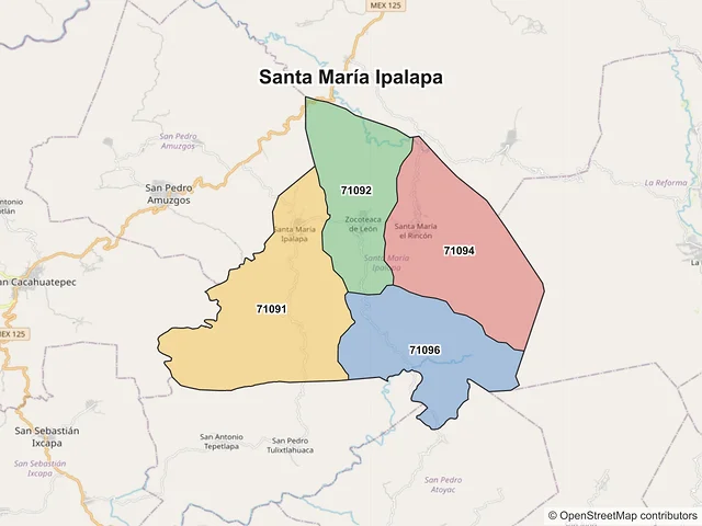 Mapa de códigos postales de Santa María Ipalapa, Oaxaca