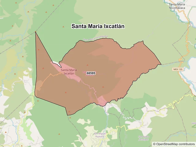Mapa de códigos postales de Santa María Ixcatlán, Oaxaca