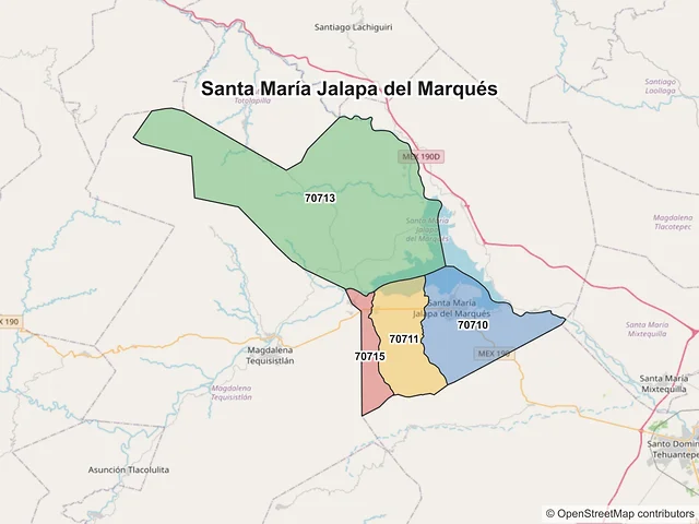Mapa de códigos postales de Santa María Jalapa del Marqués, Oaxaca
