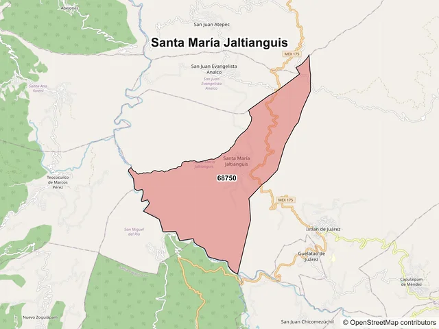 Mapa de códigos postales de Santa María Jaltianguis, Oaxaca