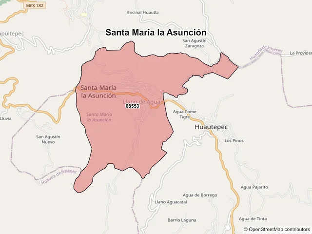 Mapa de códigos postales de Santa María la Asunción, Oaxaca