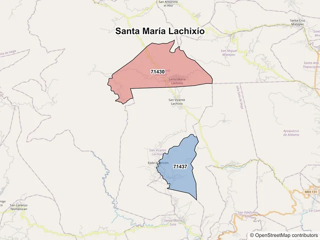Mapa de códigos postales de Santa María Lachixío, Oaxaca