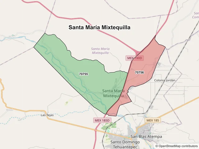 Mapa de códigos postales de Santa María Mixtequilla, Oaxaca