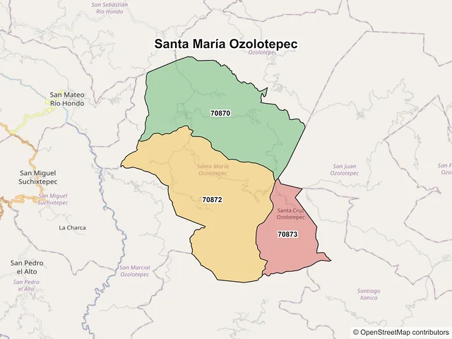 Mapa de códigos postales de Santa María Ozolotepec, Oaxaca