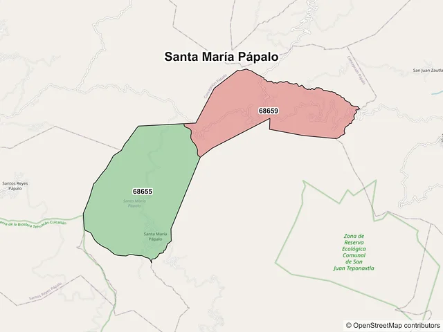Mapa de códigos postales de Santa María Pápalo, Oaxaca
