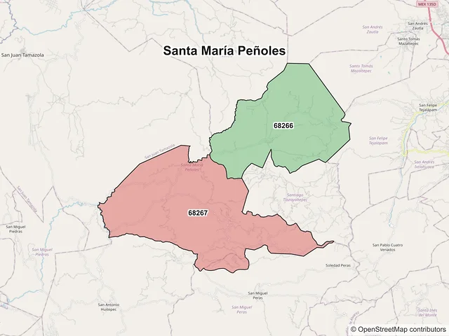 Mapa de códigos postales de Santa María Peñoles, Oaxaca