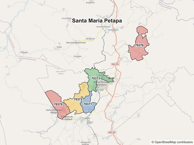 Mapa de códigos postales de Santa María Petapa, Oaxaca