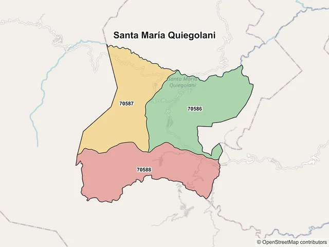 Mapa de códigos postales de Santa María Quiegolani, Oaxaca