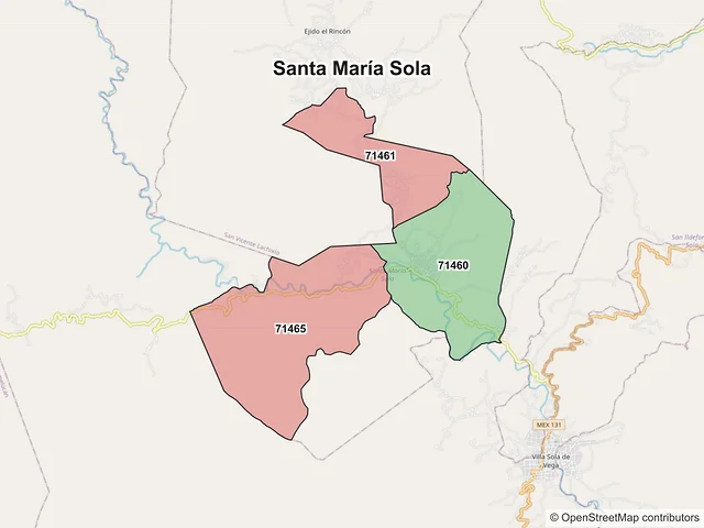 Mapa de códigos postales de Santa María Sola, Oaxaca