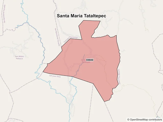 Mapa de códigos postales de Santa María Tataltepec, Oaxaca