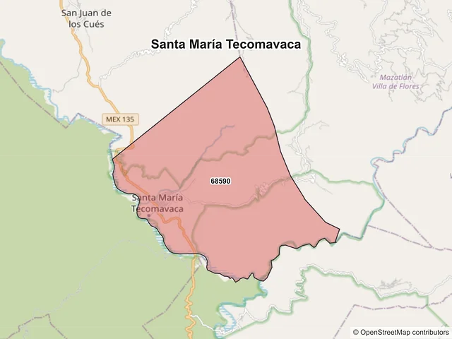 Mapa de códigos postales de Santa María Tecomavaca, Oaxaca
