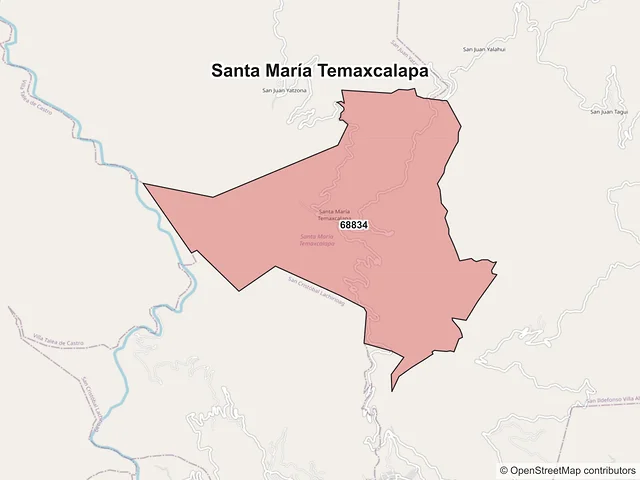 Mapa de códigos postales de Santa María Temaxcalapa, Oaxaca