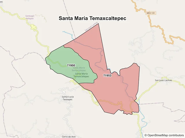 Mapa de códigos postales de Santa María Temaxcaltepec, Oaxaca