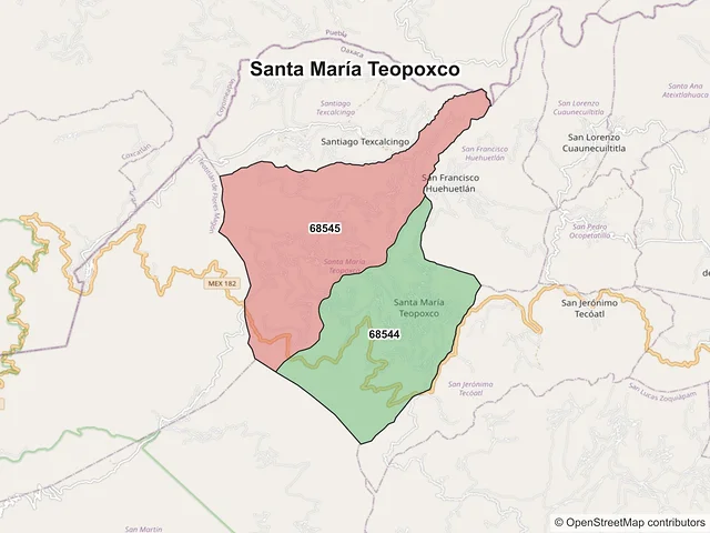 Mapa de códigos postales de Santa María Teopoxco, Oaxaca