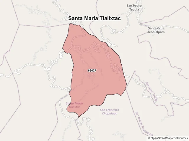 Mapa de códigos postales de Santa María Tlalixtac, Oaxaca