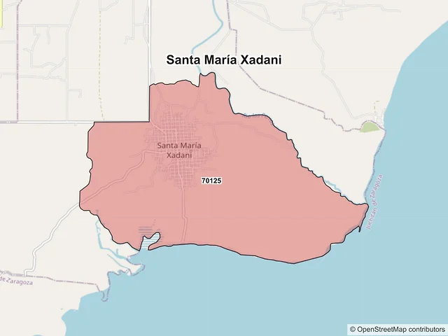 Mapa de códigos postales de Santa María Xadani, Oaxaca