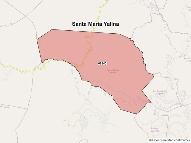 Mapa de códigos postales de Santa María Yalina, Oaxaca