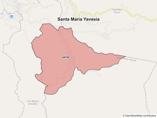 Mapa de códigos postales de Santa María Yavesía, Oaxaca