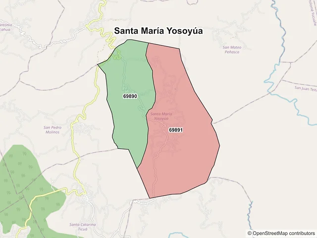 Mapa de códigos postales de Santa María Yosoyúa, Oaxaca