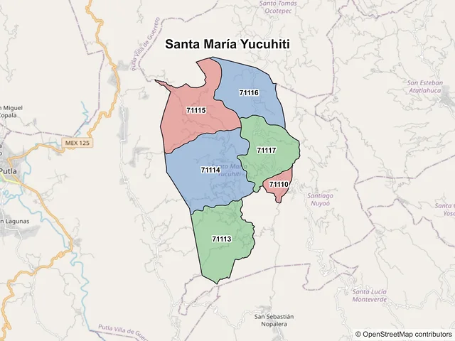 Mapa de códigos postales de Santa María Yucuhiti, Oaxaca