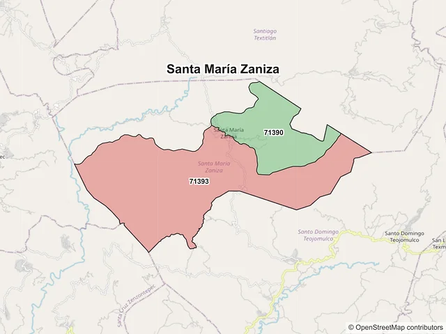 Mapa de códigos postales de Santa María Zaniza, Oaxaca