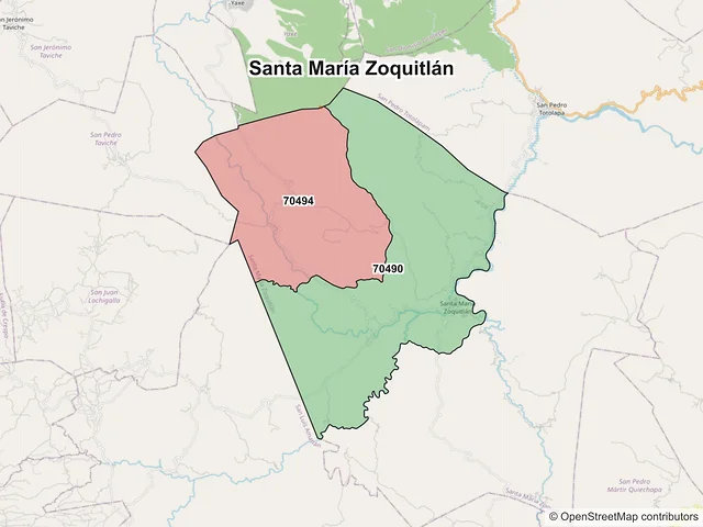 Mapa de códigos postales de Santa María Zoquitlán, Oaxaca