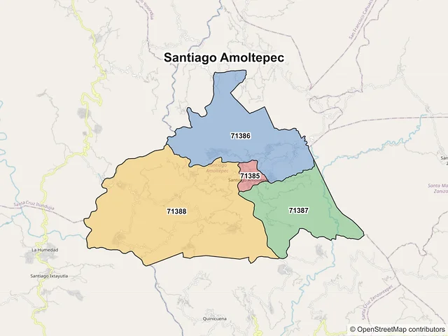 Mapa de códigos postales de Santiago Amoltepec, Oaxaca