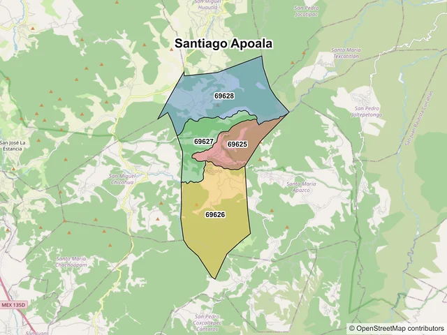 Mapa de códigos postales de Santiago Apoala, Oaxaca