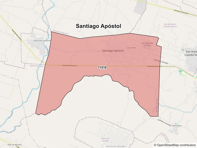 Mapa de códigos postales de Santiago Apóstol, Oaxaca