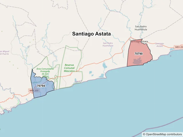 Mapa de códigos postales de Santiago Astata, Oaxaca