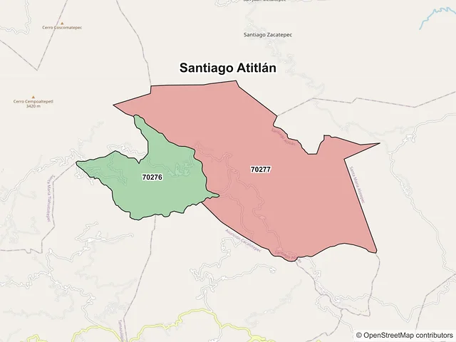 Mapa de códigos postales de Santiago Atitlán, Oaxaca