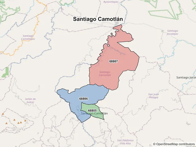 Mapa de códigos postales de Santiago Camotlán, Oaxaca
