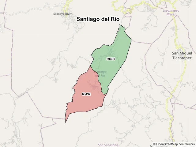Mapa de códigos postales de Santiago del Río, Oaxaca