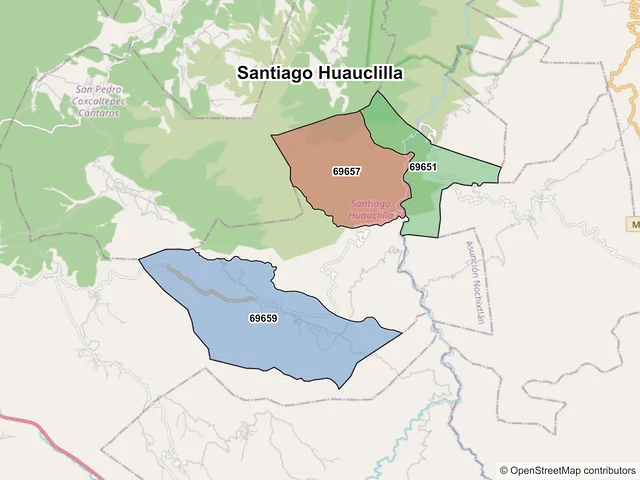 Mapa de códigos postales de Santiago Huauclilla, Oaxaca