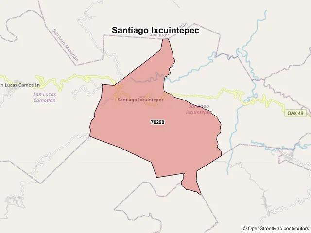 Mapa de códigos postales de Santiago Ixcuintepec, Oaxaca